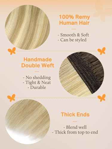 Image of DOORES Weft Hair Extensions Human Hair, 14 Inch 80g Light Ash Brown to Light Blonde Highlighted Golden Blonde, Brazilian Bundles for Sew In, Straight Hair Extensions