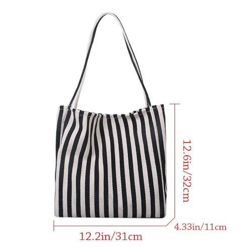 Shopping Bag Large Capacity Handbag Underarm Portable Striped Female Totes(black)2