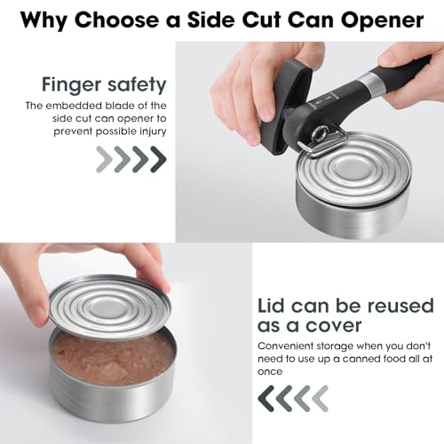 Beneno Can Opener, Manual Side Safe Cut Can Opener Smooth Edge with Durable Sharp Blade, Effort-Saving Knob & Comfortable Non-slip Handle, Black by Beneno - Image 4