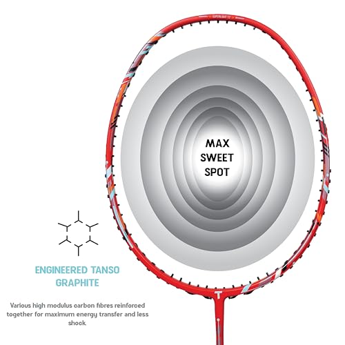 Image of TANSO Methane 1.0 Full Graphite Ultra Light Weight Carbon Fibre Strung Badminton Racket with Free Full Racquet Cover (72 Grams, 32 Lbs Tension, Strung with Premium Strings) (Red)