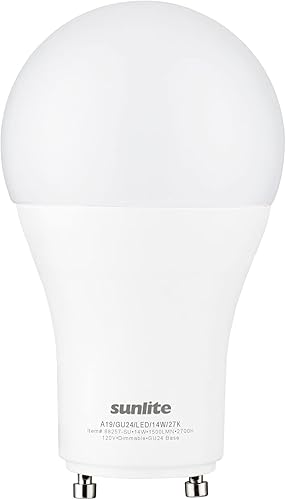 Sunlite Bombilla regulable A19 GU24, 14 vatios (equivalente a 100 W) 1500 lúmenes, base LED de giro y bloqueo de 2 puntas, certificación UL,
