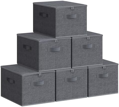 SONGMICS Boîte de Rangement, Pliable, avec Couvercle, Poignées, C...