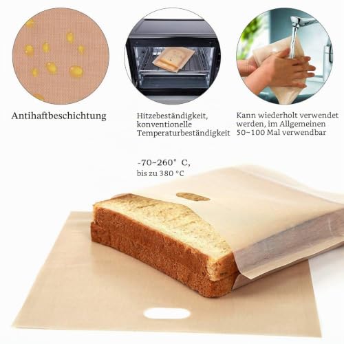 FOROREH 10 Stücke Toastbags Wiederverwendbare | Toaster Beutel Toastertaschen | Toasterbeutel antihaft-Toastertüten | Sandwichbeutel für Sandwich Pizza Snack Käse