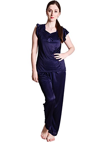 Image of Women's Soft & Smooth Satin Solid Nightwear Payjama Tikkle Night Suit Set