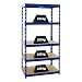 Proregal Schwerlastregal Tiger für Gesamtlast 1365kg Maße: 180x90x45-60cm Blau, Schwarz Kellerregal, Steckregal, Garagenregal, Lagerregal (180x90x60cm, Blue)