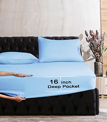Image of Mocassi King Sheet Set - Luxury Hotel 1800 Premier Bedding Sheets & Pillowcases - Ultra Soft Breathable & Cooling Bed Sheets - Deep Pocket - Wrinkle Resistant - 6 Piece Set - King, Aqua Blue