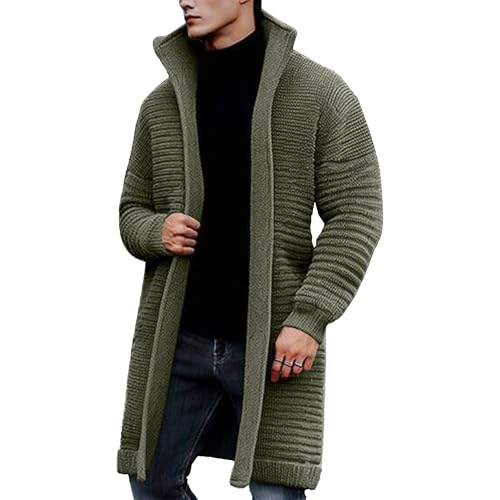 Men's Solid Open Front Casual Long Sweater Cable Knitted Comfort Winter Sweater Cardigan Lapel Fashion Sweaters