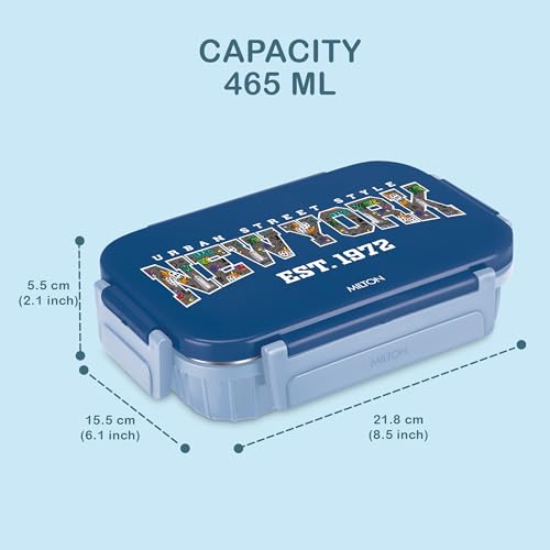 Image of MILTON Meal Safe 2 Inner Stainless Steel Tiffin Box for School with Steam Release Plug | PU Insulated, Leak-Proof, Food Grade I Lunch Box for Kids Boys, Girls with Snap Lock Lid, 465 ml, Light Blue