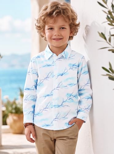 Image of Boys Hawaiian Button Down Shirt, Pure Combed Cotton Short Sleeve Size 3-15Y | Pure Combed Cotton, Smooth 60s yarn, Tagless Label, Pilling-Resistant, Shrink-Resistant, Fade-Resistant, Machine Washable