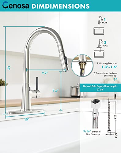 Touchless Kitchen Faucet With Ac Adapter, Smart Motion Sensor Hands Free Single Handle Kitchen Sink Faucet With Pull Down Sprayer, Brushed Nickel #TOP5