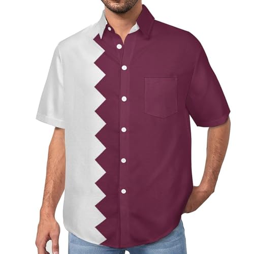 Chemise hawaïenne drapeau Qatar pour homme avec poche de S à 7XL