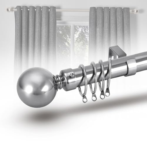 MOONLIGHT BEDDING Extendable Curtain Poles for Eyelet Curtains Plain Metal Ball - Adjustable Curtain Pole Includes Curtain Rod, Rings, Brackets and Fitting Set (160-300cm, 63 Inch-118 Inch, Chrome)