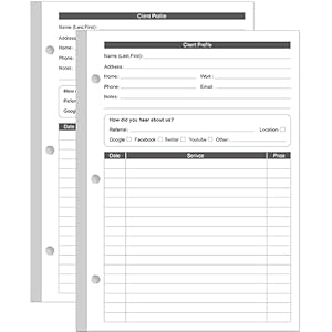 (2-Pack) A5 Stylist Binder Insert Cards – 3-Hole Client Profile Cards for Hair Stylist, Salon, Spa, Hairdresser, 200 Sheets/400 Pages Business Data Client Cards, 5.8”×8.3”