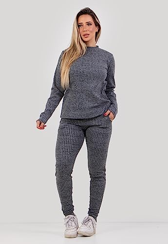 Conjunto Canelado Manga Longa Blusa Canelada Calça Jogger Cintura Alta Liso (Preto, M)