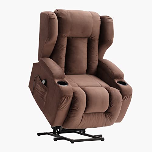 Ipkig Power Lift Recliner Chair For Elderly With Massage And Heating, Comfy Velvet Lift Recliner Chair With Cup Holder For Living Room (Brown) #TOP2