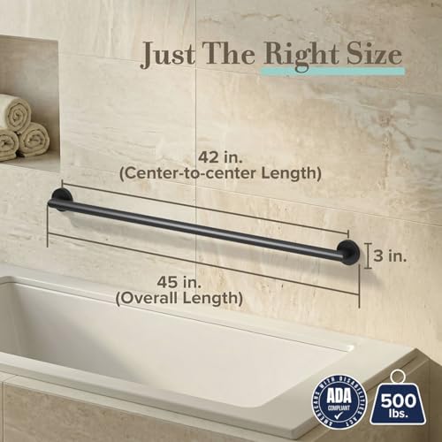 Image of Gatco 968MX Glam 42 inch L Grab Bar, Matte Black /ADA Compliant Stainless Steel Safety Grab Bar for Bathroom