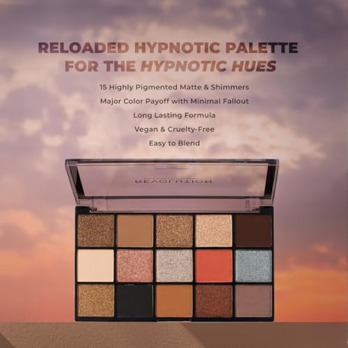 Makeup Revolution Reloaded Hypnotic Eyeshadow Palette for Women with 15 Shades, Soft Long Lasting, Full Coverage, Cruelty Free & Vegan (Pack of 1) - Image 2