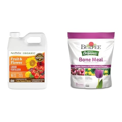 AgroThrive Fruit & Flower Organic Liquid Fertilizer 3-3-5 NPK (32 oz) + Burpee Bone Meal Fertilizer for Tomatoes, Peppers, Bulbs (3 lb) Cover