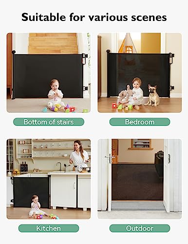 Momcozy Automatischer Verriegelung Treppenschutzgitter Ausziehbar für Baby, Haustier Türschutzgitter, Kinderschutzgitter, Einhändig Öffnen,0-140 cm, Geeignet für Treppen/Türen/Innen & Außen