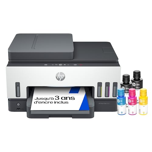HP Smart Tank 7605 Imprimante Tout en Un - Jet d'encre Couleur - 3 Ans d'encre Inclus (Impression, Photocopie Scan, Fax, Chargeur Automatique de Documents, A4, Recto/Verso, WiFi, Port USB)