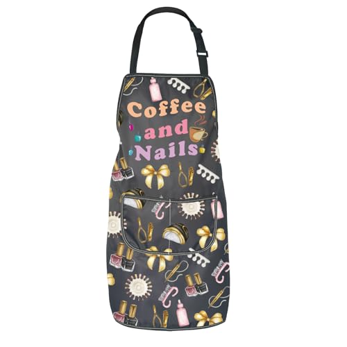 JNIAP Nail Technician Gift Coffee and Nails Apron Nail Tech Gift For Her (Coffee and Nails Apron)