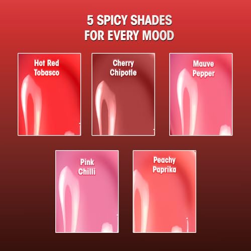 Image of RENEE Hot Sauce Plumping Lip Gloss - Cherry Chipotle, Ultra Glossy Finish, Lightweight & Nourishing, for Fuller Juicy Lips, Jojoba Oil, Sweet Almond Oil & Vitamin E Infused