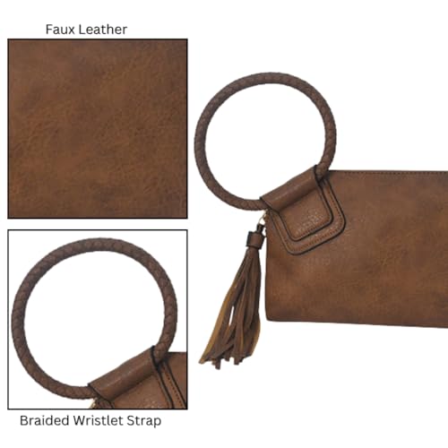 Image of NGIL Faux Leather Mini Wristlet Purse | Women's Handbag, Fashion Wristlet Wallet, Compact Everyday Purse with Fringe Tassel