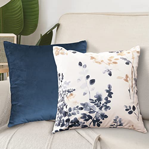 H.versailtex Pillow Covers Set Of 2 Velvet Soft Decorative Throw Pillow Covers Mix And Match Vintage Classical Floral Cushion Cases Wit Zipper For Bedroom/Sofa (18X18 Inch, Bluestone/Bluestone&Taupe) #TOP2
