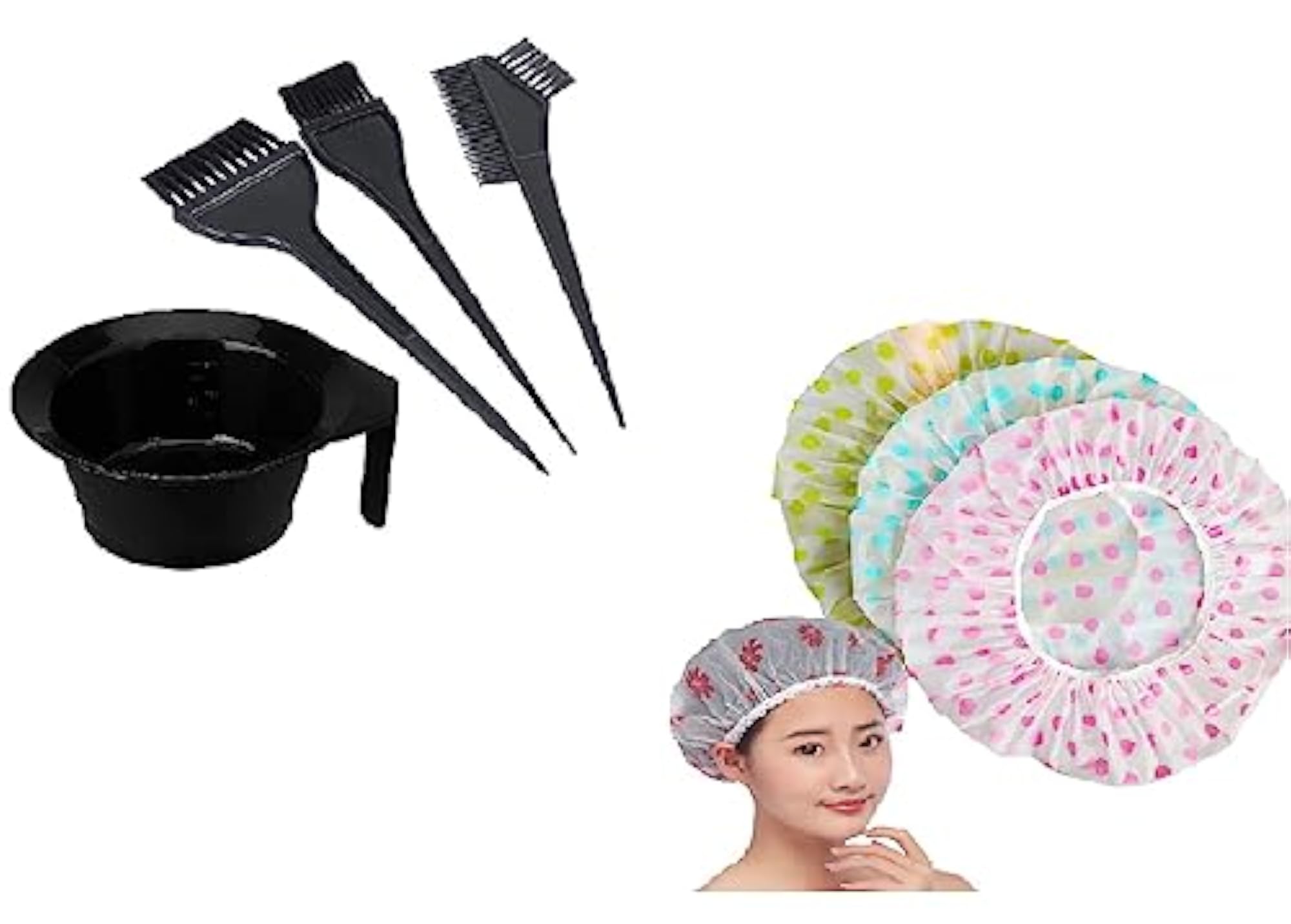 Hair Dye Coloring Kit with Bathing Caps and Mixing Bowl