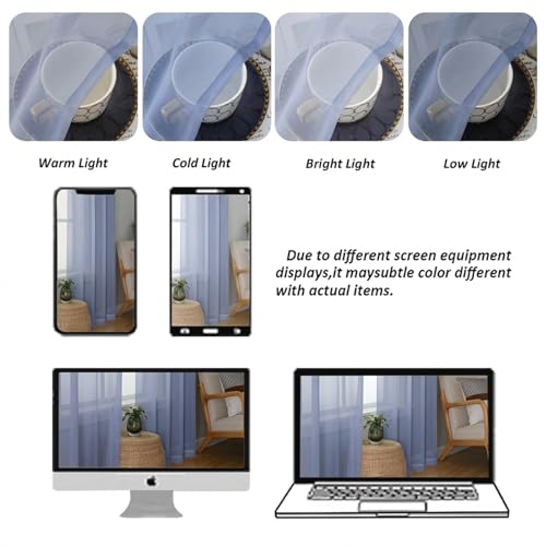 Image of Chyhomenyc Sheer Valances for Windows - Light Filtering Small Window Curtains for Living Room Bathroom Cafe Laundry Basement, Modern Dual Rod Pocket Voile Curtain, 42Wx14L inches, Denim Blue, 2 PCS
