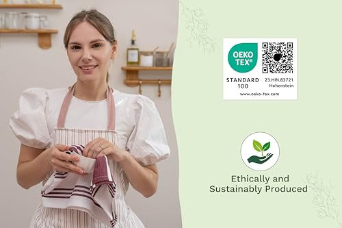 Image of Maroon Dish Towels - Highly Absorbent, 100% Cotton, 6 Pack, 30 inchx20 inch, Lint-Free, Large Size Maroon Striped Kitchen Towels with Hanging Loop - Washable and Durable Dark Red Tea Towels (6 Pack)