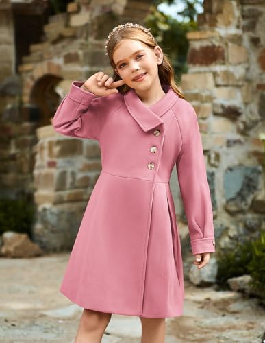 Image of GRACE KARIN Girls Dress Coat Kids Wool Lapel Long Button Jackets Fall Winter Outerwear Peacoat with Pockets 5-12Y