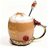 National Nurses Day Flower Glass Cup with Unique Flower Printing and Spoon - Ideal Nurse Christmas Gift (Nurse)