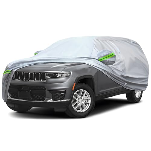 Image of 6-Layer Full Car Cover is All-Weather Waterproof, Universal in All Seasons, Snow Prevention, Rainproof, Acid Rainproof, Sunscreen, Ultraviolet-Proof, Fit SUV 205 inch-216 inch Green Reflective Strip
