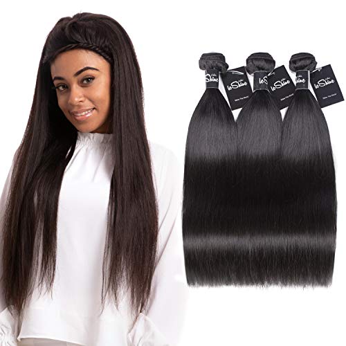 leShine Hair 8A Brazilian Human Hair Bundles Straight 3 Bundles 100% Human Brazilian Hair Bundles Straight Hair Extensions Hair Bundles for Women 14 16 18 inch