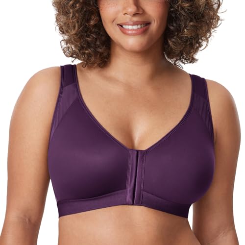 Image of DELIMIRA Women's Full Coverage Front Closure Wire Free Back Support Posture Bra