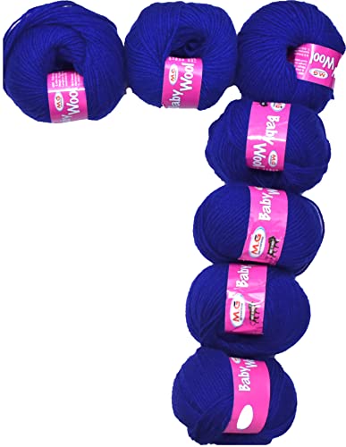 Image of M.G Enterprise Prime Baby Wool 100% Acrylic Yarn Royal Blue 7 Pc 4 ply Ball Hand Knitting Wool /Art Craft Soft Fingering Crochet Hook Yarn- Art-FG