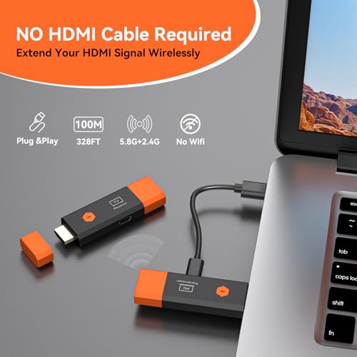 Wireless HDMI Sender & Empfänger 4K120Hz – 4K Decoding, Dual Band 5.8G Übertragung bis 150 m, bis zu 1 Empfänger, LED Display, Plug&Play für Laptop/PC/PS5/Kamera, 4K Adapter mit EDID-Emulation (1PCS)