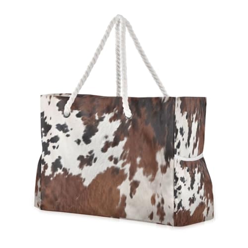 Cow Print Beach Bag & Travel Tote Bag Large Sandproof Wet Pouch for Gym Travel, Lightweight Outdoor Bag