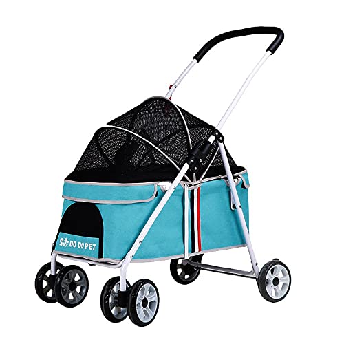 Petmoon ペットカート 猫犬兼用 バギー 多頭用 カート 小型犬 中型犬 360°回転 犬用ベビーカー 3way 折りたたみ 四輪 介護用 お出かけ 軽量 組み立て簡単 前輪360°回転 後輪ブレーキ付 多機能 折りたたみ 組み立て簡単 耐荷重20K