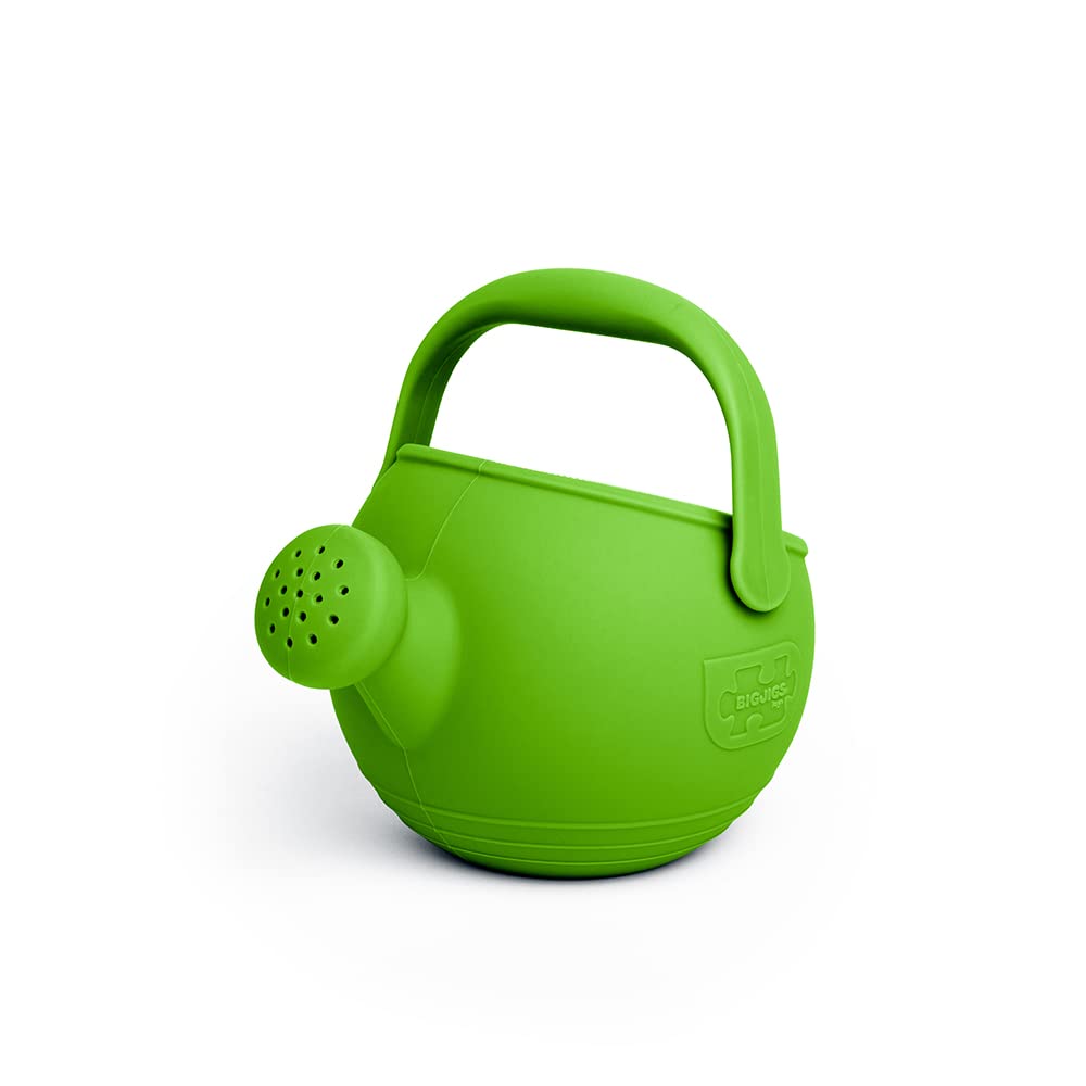 Bigjigs Toys Meadow Green 100% Silicone Childrens Watering Can - Temperature & Stain-Resistant Watering Can Kids, Easy Grip Handle, Sustainable Silicone Toys, Ideal Outdoor Toys & Beach Toys