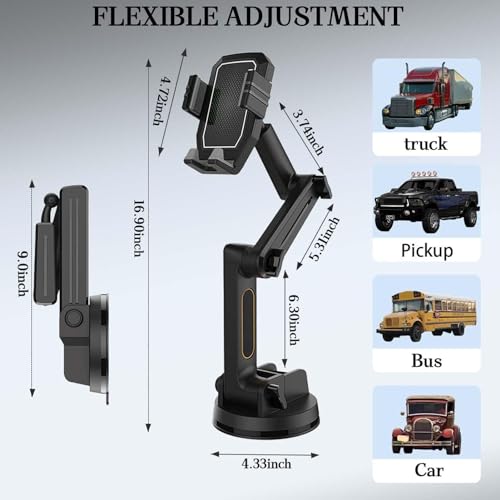 Truck Phone Holder Mount, Heavy Duty Cell Phone Holder for Truck Dashboard Windshield, 16.9 Inch Long Arm Super Suction Cup Solid Mobile Holder Anti Shake Stabilizer, Black by Yoidesu - Image 5