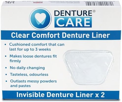 Denture Care Clear Comfort Denture Liner - Soft Cushion for Pain-Free Denture Fit | Protects Gums from Irritation | Easy to Apply & Long-Lasting | No Mess, No Residue | Made in the UK (2 Pack)