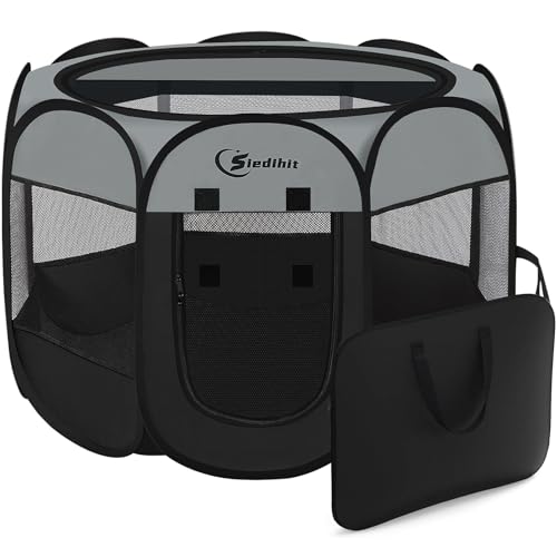 Dark Grey Puppy Playpen for Large Dog/Cat, Portable Pop Up Kennel