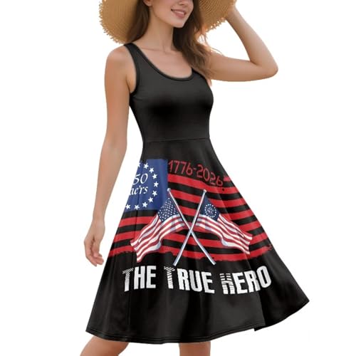 Image of Women Stylish Tank Dresses Sleeveless Round Neck Midi Casual Dress with Pocket for Summer