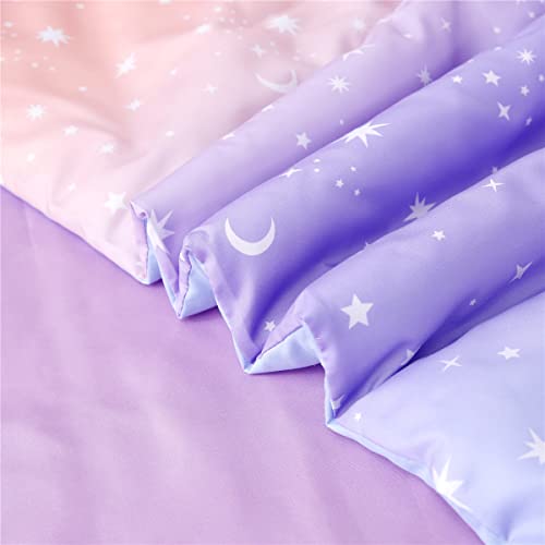 Urbonur 4 Piece Toddler Bedding Set For Girls Glitter Purple Orange Toddler Bedding Set Gradient Stars Print Girls Bedding Toddler Comforter Set #TOP5