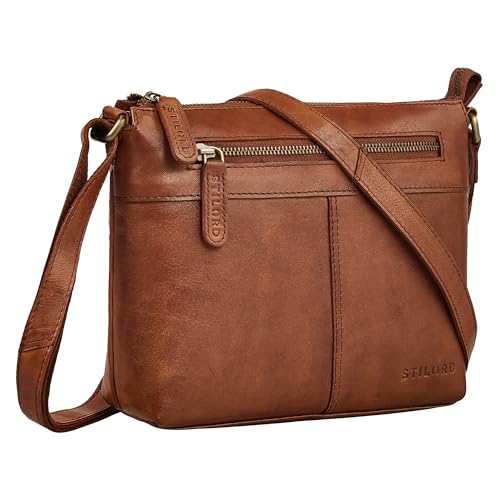 Sac à main cognac élégante STILORD Odelia, petit sacoche femme cuir bandoulière vintage