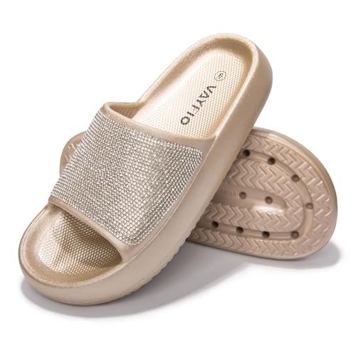 Women's Cloud Rhinestone Slide Sandals Platform Glitter Slides Slip On Shower Shoes Outdoor&Indoor House Slippers4