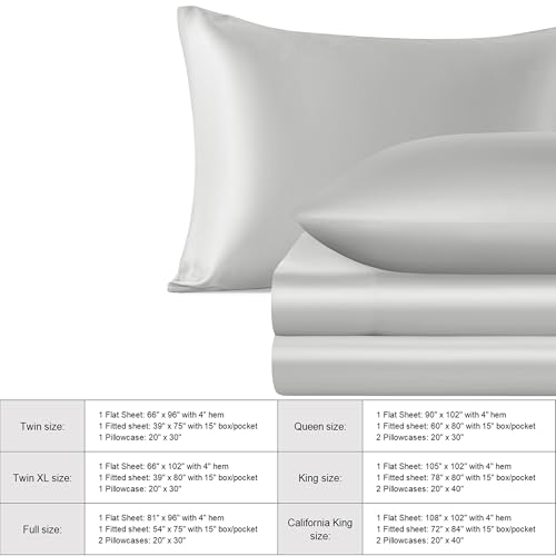 NTBAY Queen Satin Sheet Set, 4 Piece, Silver Grey - image 6