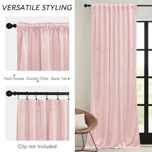Image of RYB HOME Baby Pink Velvet Curtains for Girls Bedroom Nursery 90 inches | Thermal Insulated, UV Privacy Blocking, Energy Efficient, Noise Reducing, Back Tab, Guest Room Office, W 52 x L 90, 2 Panels